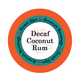 Decaf coconut rum flavored gourmet coffee, smart sips coffee, decaffeinated, caffeine-free, dessert inspired coffee, liquor inspired, single serve coffee pod, cafe, pods, k cup, k-cup, kcup, kosher, gluten free, sugar free, no sugar, carb free, no carb, low calorie, ww friendly, keto friendly, keurig