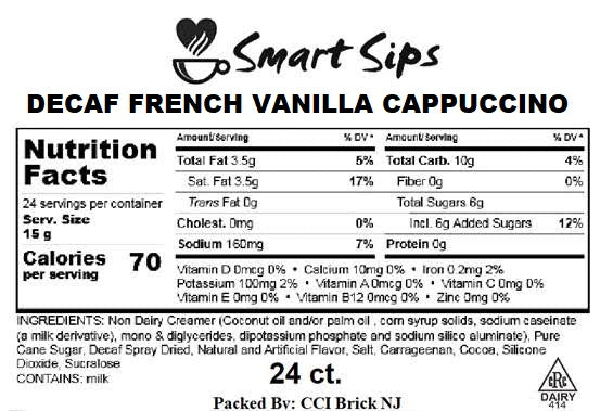 Decaf French Vanilla Cappuccino, Gourmet Decaffeinated Cappuccino Pods for Keurig K-cup Brewers