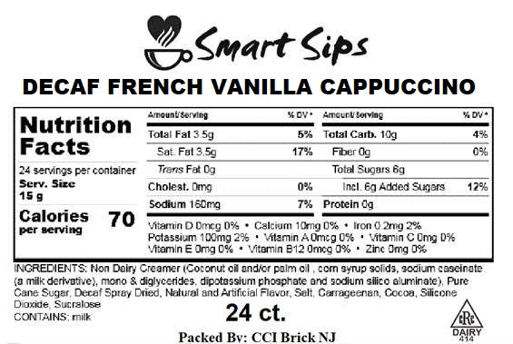 Decaf French Vanilla Cappuccino, Decaffeinated Cappuccino Pods for Keurig K-cup Brewers