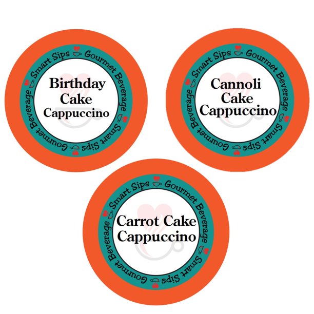 Cake-Lovers Cappuccino Variety Sampler- Birthday Cake, Cannoli Cake & Carrot Cake Cappuccino, 72 Count, Gourmet Cappuccino Pods for Keurig K-cup Machines