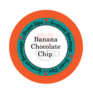 Banana chocolate chip flavored gourmet coffee, smart sips coffee, dessert inspired coffee, single serve coffee pod, cafe, pods, k cup, k-cup, kcup, kosher, gluten free, sugar free, no sugar, carb free, no carb, low calorie, ww friendly, keto friendly, keurig