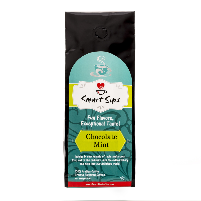 smart sips coffee, coffee. ground coffee, chocolate mint, flavored gourmet coffee, 100% arabica 