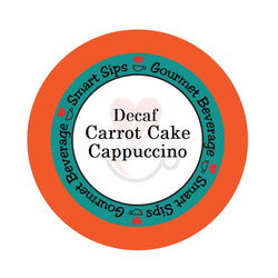 Decaf carrot cake cappuccino flavored gourmet coffee, smart sips coffee, decaffeinated, one step latte, sweetened, caffeine-free, dessert inspired coffee, single serve coffee pod, cafe, pods, k cup, k-cup, kcup, kosher, gluten free, , low calorie, ww friendly, keurig