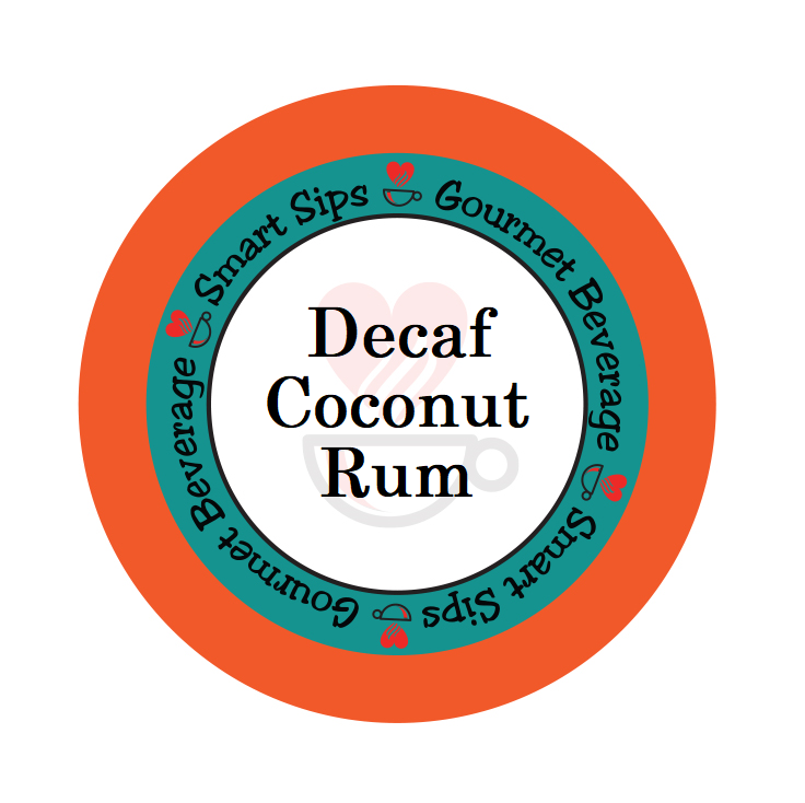 Decaf coconut rum flavored gourmet coffee, smart sips coffee, decaffeinated, caffeine-free, dessert inspired coffee, liquor inspired, single serve coffee pod, cafe, pods, k cup, k-cup, kcup, kosher, gluten free, sugar free, no sugar, carb free, no carb, low calorie, ww friendly, keto friendly, keurig