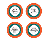 Decaf Flavored Coffee Favorites Variety Pack, Smart Sips Coffee, flavored decaffeinated gourmet coffee, flavored coffee, decaf coffee, flavored decaf, coconut rum coffee, jelly donut coffee, banana chocolate chip coffee, chocolate mint coffee, single serve pod, pods, k cup, kcup, k-cup, keurig, no sugar, 0 sugar, no carbs, 0 carbs, low calorie, variety pack, variety sampler, decaf flavor mix, caffeine free, no caffeine, caffeine-free, keto-friendly, ww-friendly