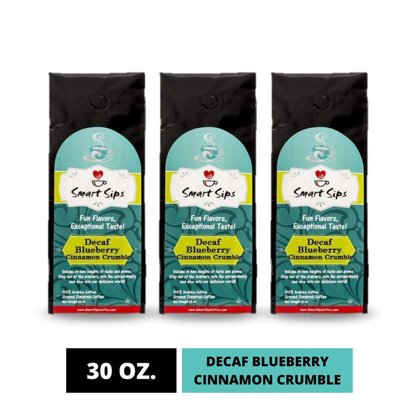 smart sips coffee, decaf blueberry cinnamon crumble flavored coffee, medium roast arabica coffee, gourmet coffee, ground coffee, 30 ounce 