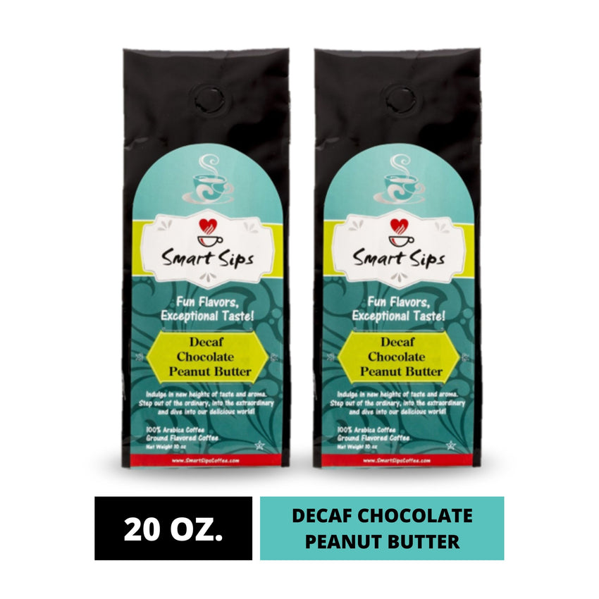 smart sips coffee, decaf chocolate peanut butter flavored coffee, medium roast arabica coffee, gourmet coffee, ground coffee, 20 ounce 