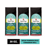 smart sips coffee, decaf pumpkin spice cinnamon roll flavored coffee, medium roast arabica coffee, gourmet coffee, ground coffee, 30 ounce 