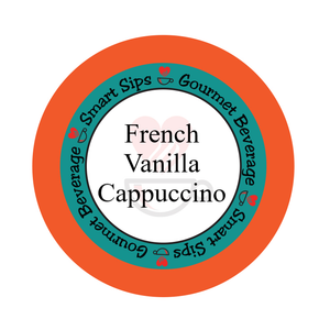 French Vanilla Cappuccino, Gourmet Flavored Coffee, Flavored Coffee, Coffee, Smart Sips Coffee, Single Serve, kcup, k cup, k-cup, pod, pods, keurig, kosher, gluten free