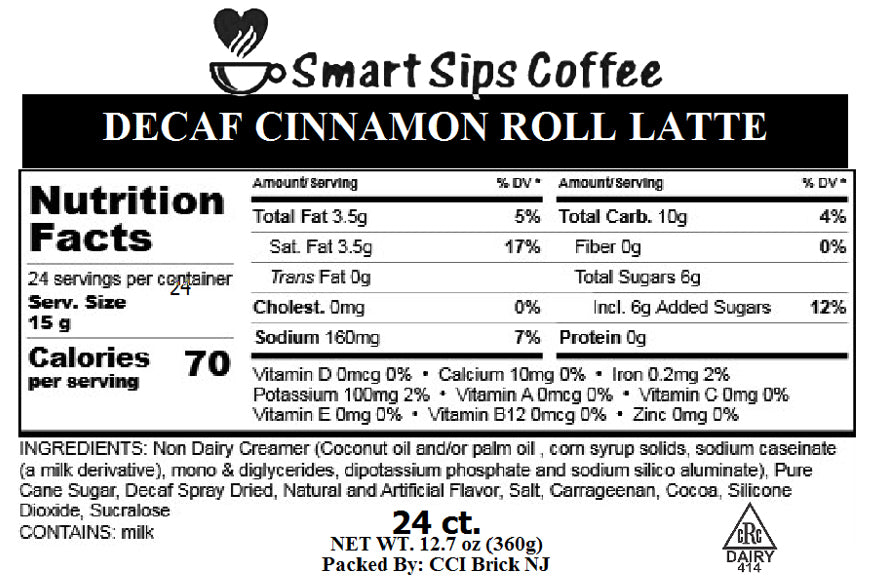 Decaf Cinnamon Roll Latte, Decaffeinated Latte Pods for Keurig Kcup B