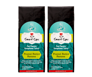 Peanut Butter Banana flavored gourmet ground coffee, smart sips coffee, ground bagged coffee, flavored coffee, 10 ounce, 20 ounce, 30 ounce, medium roast fresh ground arabica coffee, no calories, 0 calorie coffee, fruity coffee, fruit flavored coffee, peanut butter coffee, banana coffee, no carb, zero carbs, no carbs, ww coffee, keto coffee