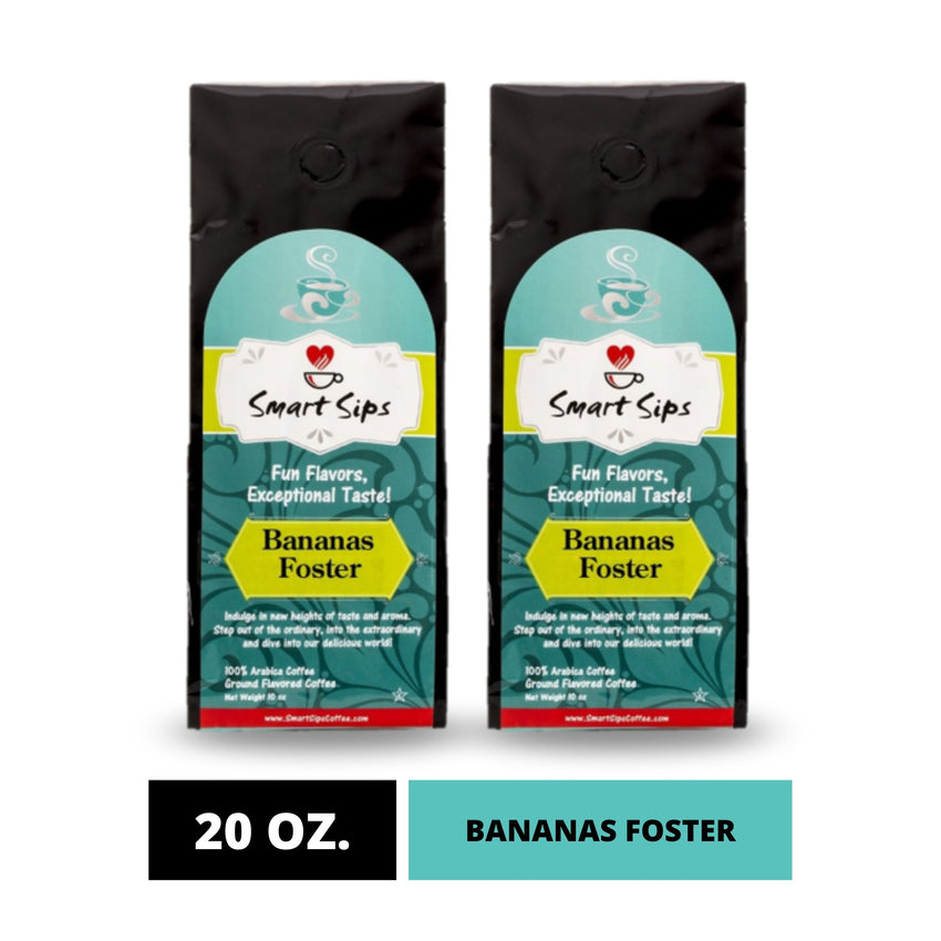 smart sips coffee, bananas foster flavored coffee, medium roast arabica coffee, gourmet coffee, ground coffee, 20 ounce 
