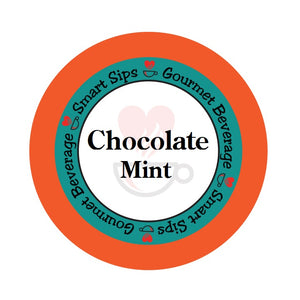 chocolate mint flavored gourmet coffee, smart sips coffee, gourmet flavored coffee pods, single serve coffee, mint coffee, mocha mint coffee, pod, pods, k cup, kcup, k-cup, keurig, coffee pods for keurig brewers machines, kosher, gluten-free, dairy free, nondairy, no sugar, sugar free, no carb, carb-free, low calorie, parve, pareve, medium roast coffee