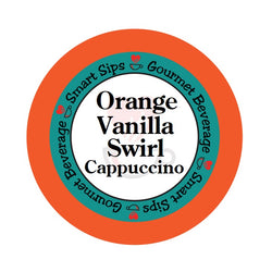 orange vanilla swirl cappuccino, smart sips coffee, gourmet flavored cappuccino latte pod, gourmet flavored coffee, one step latte, cappuccino, kcup, k cup, k-cup, single serve, pod, pods, for keurig brewer machines, contains dairy, sweet, sweetened, presweetened coffee latte pod, kosher, gluten free, one-step, low calorie, low sugar, low carb